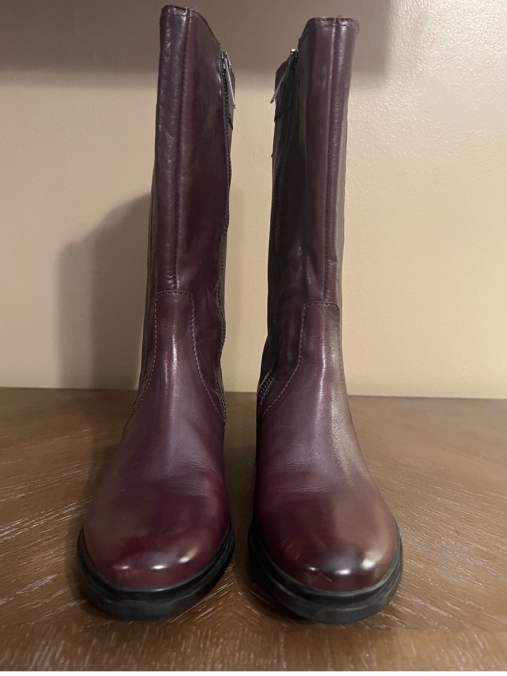 Hunter Darby Mid Calf Very Berry Leather Boots Italy Sz 5 - Picture 8 of 8